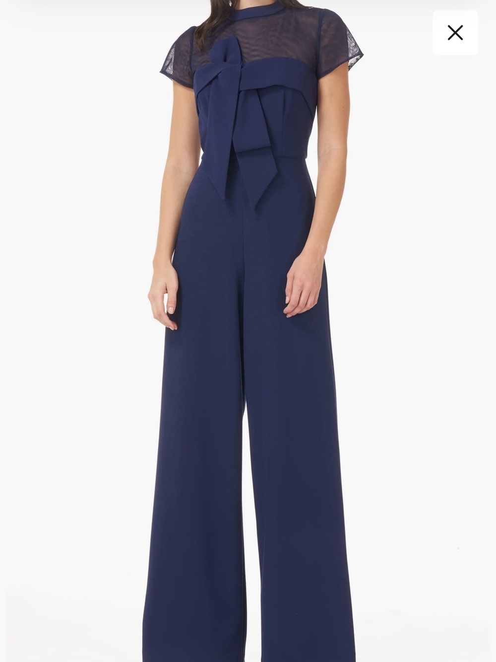 Nordstrom Navy Sheer-Yoke Wide-Leg Jumpsuit with Front Bow